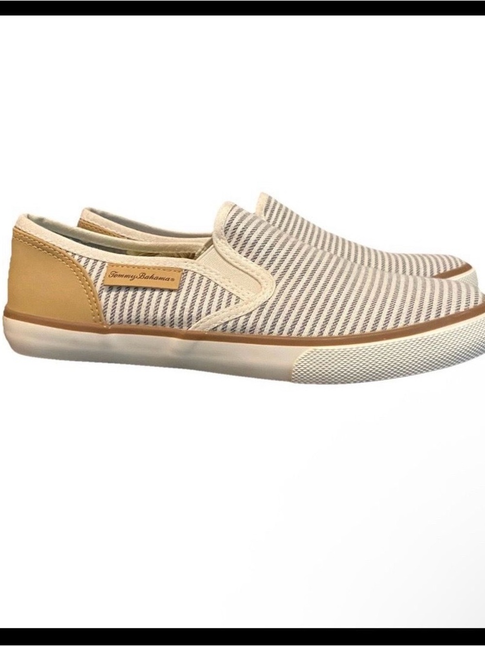 Tommy Bahama Cream & Tan Striped Slip-On Loafers